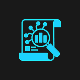 Laptop displaying data analysis with magnifier