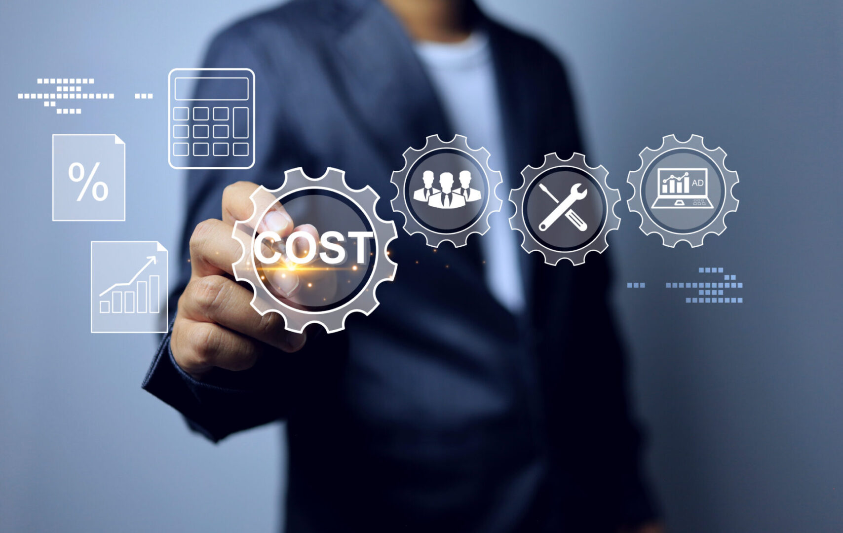 Cost management concept with digital icons