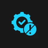 Gear with check mark and exclamation icon